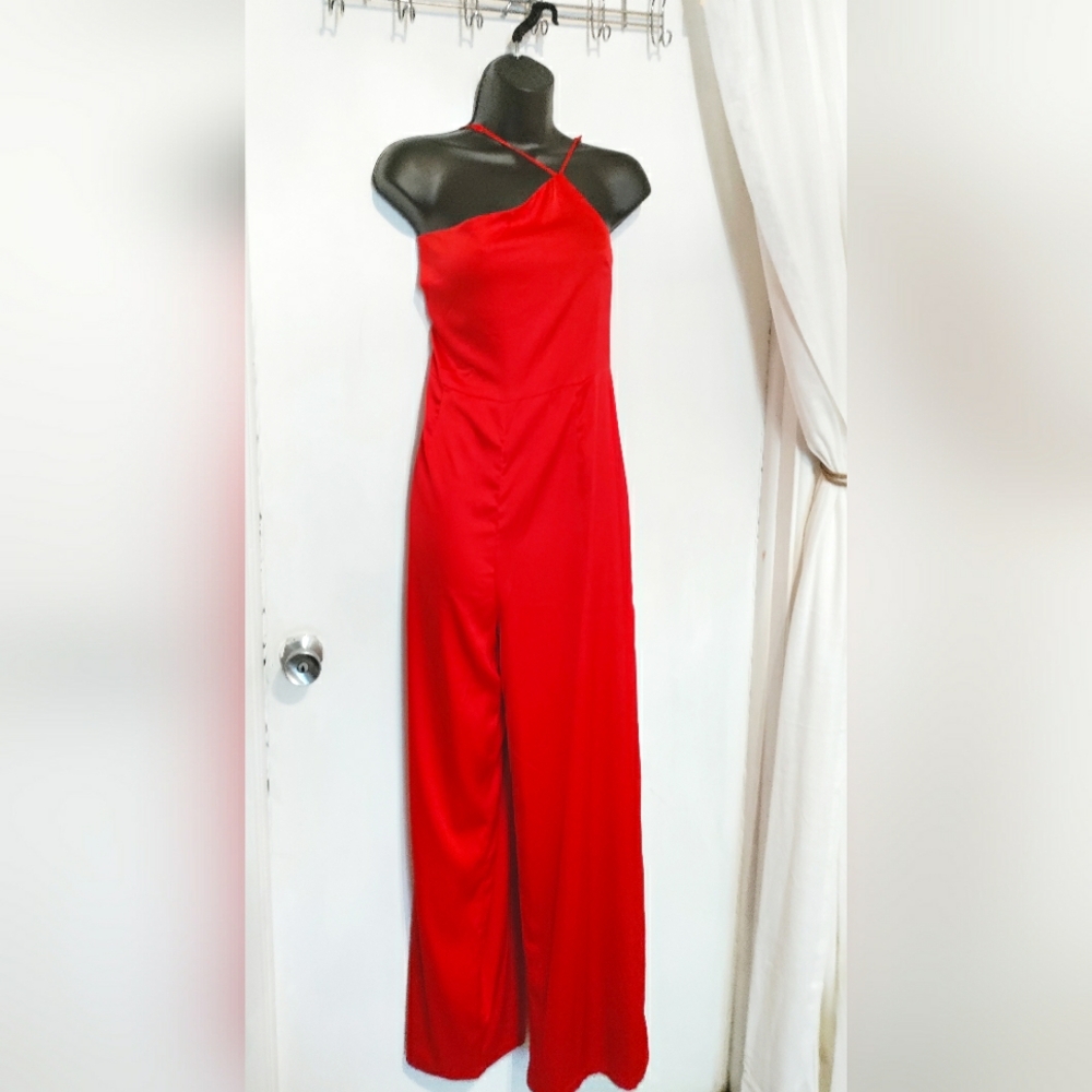 Satin Red halter Jumpsuit